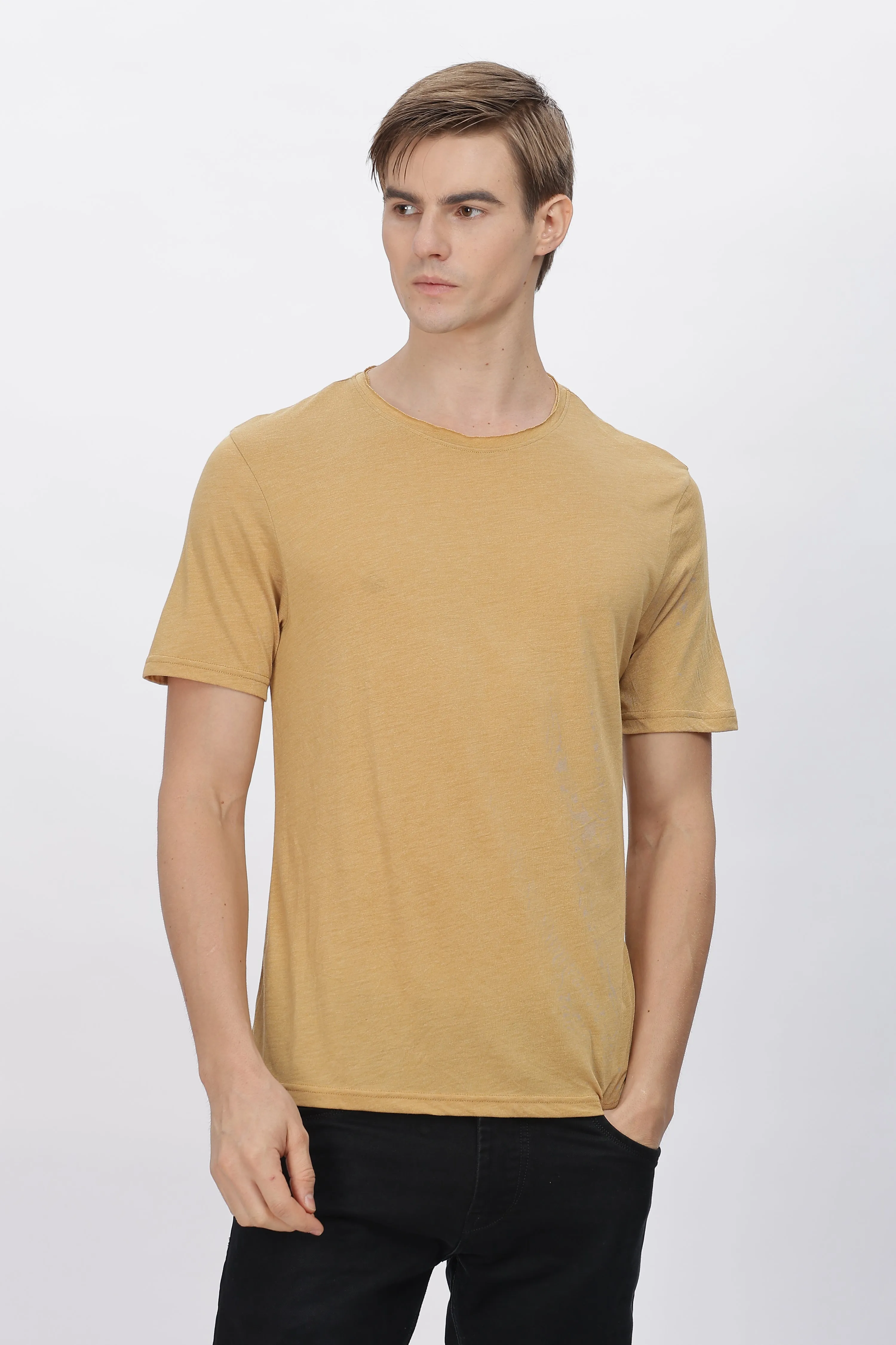 Men's Tencil Polyester Ultra Soft and Smooth Sustainable T-shirt ( Mustard Yellow)