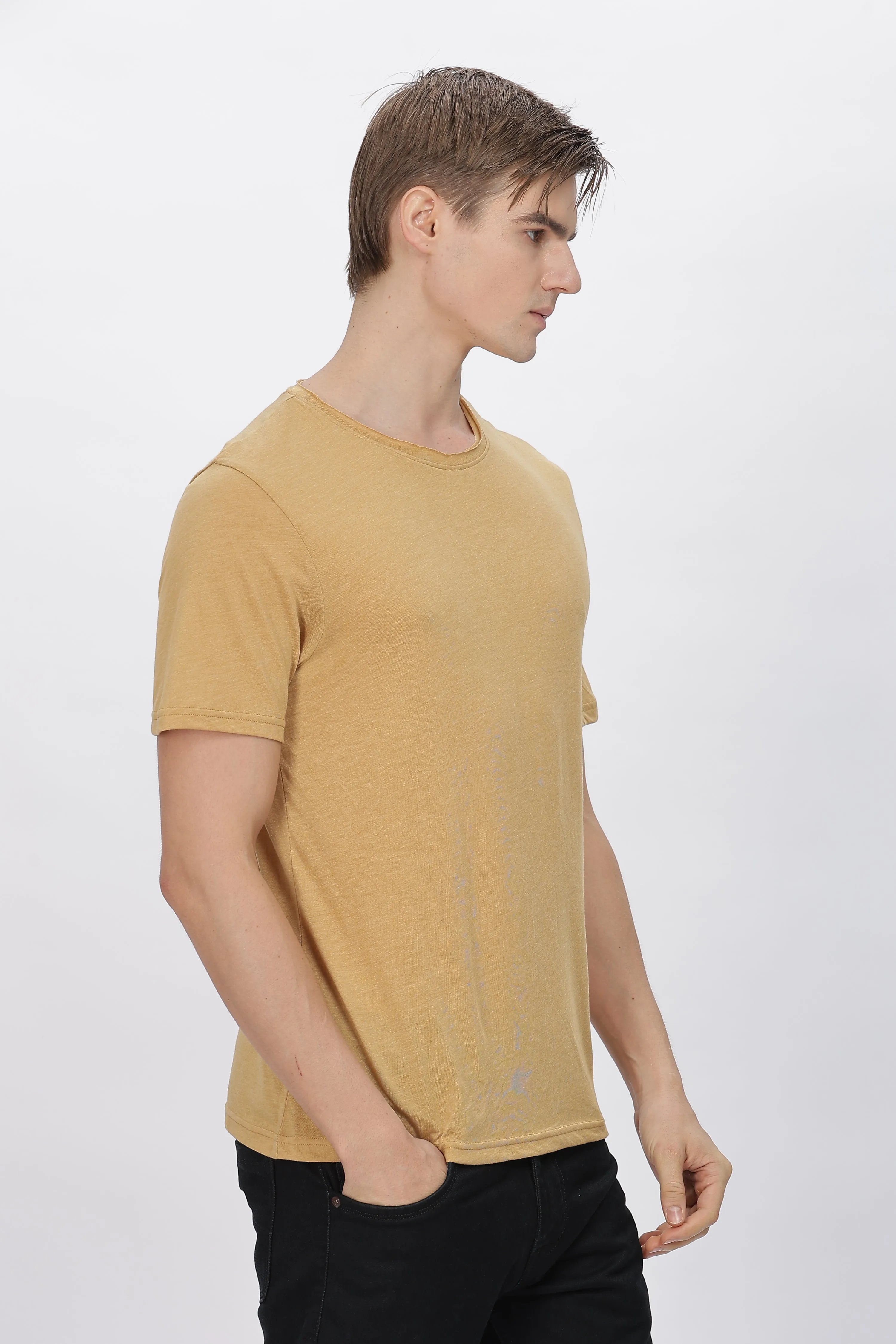 Men's Tencil Polyester Ultra Soft and Smooth Sustainable T-shirt ( Mustard Yellow)