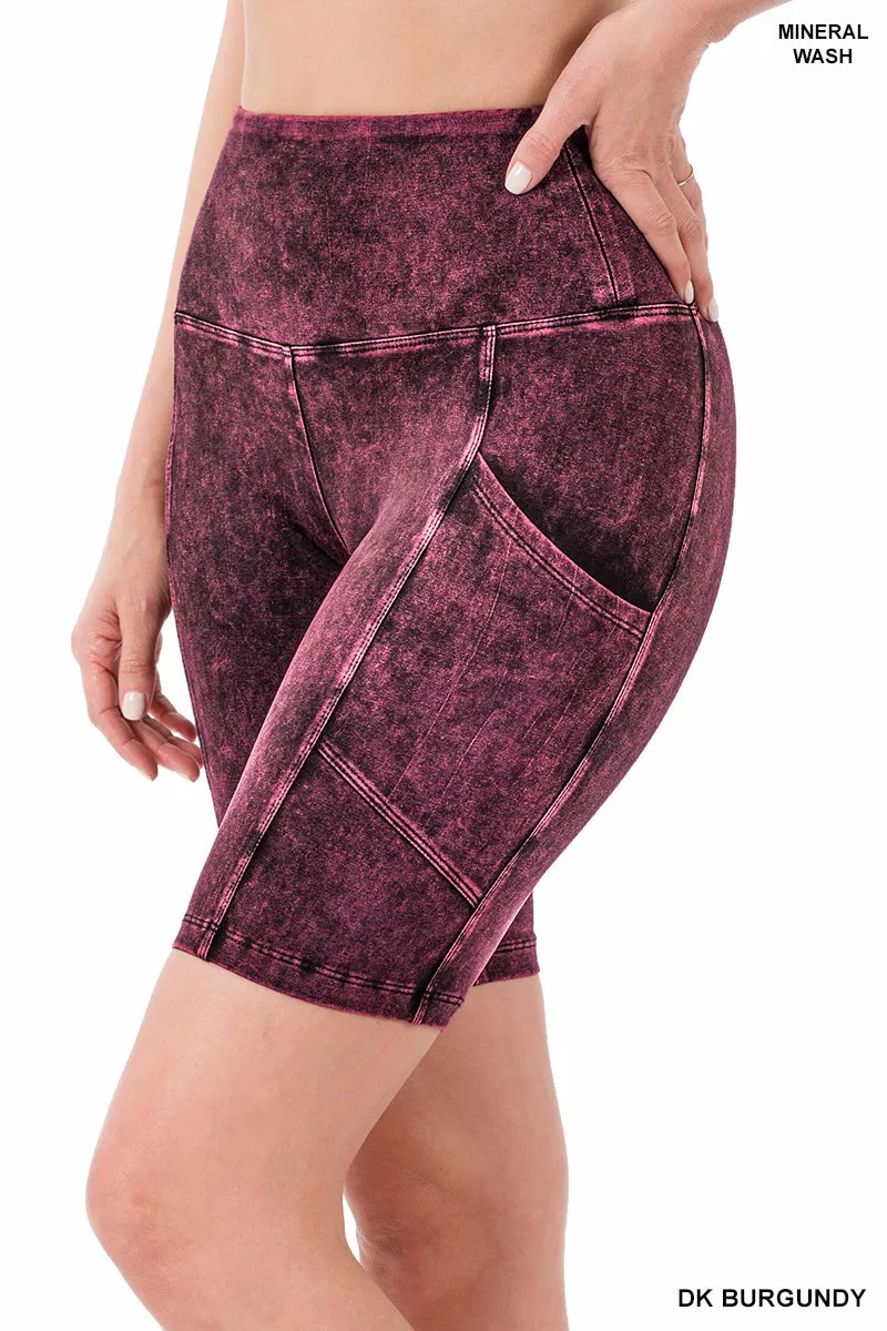 Mineral Wash Biker Short Burgundy