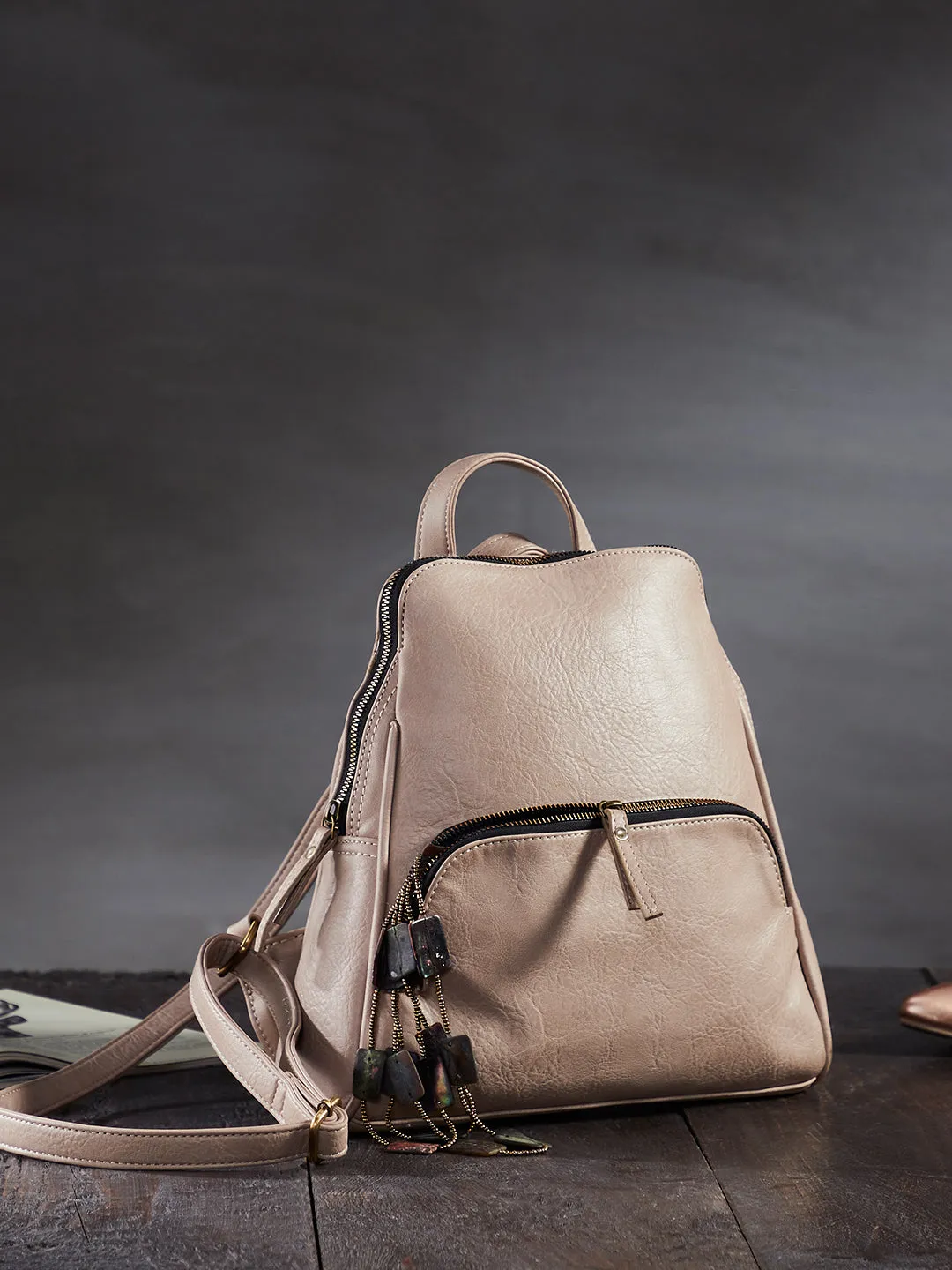 Mona B Convertible Daypack for Offices Schools and Colleges with Stylish Design for Women: Nude