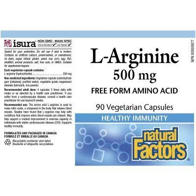 Natural Factors L-Arginine 500mg 90 Veggie Caps