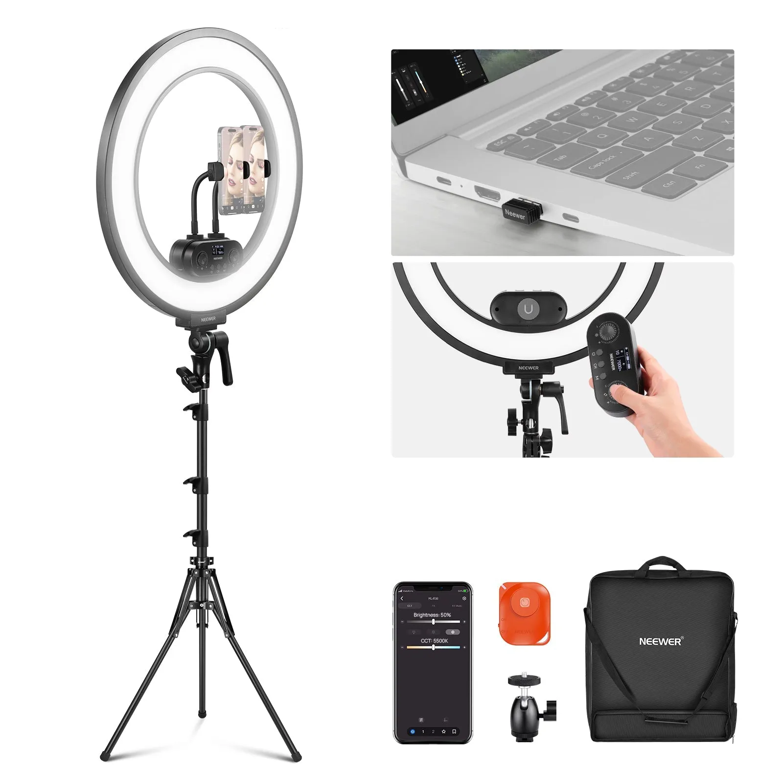 NEEWER RL45B 45W 18" Slim Edge Lit Ring Light Kit