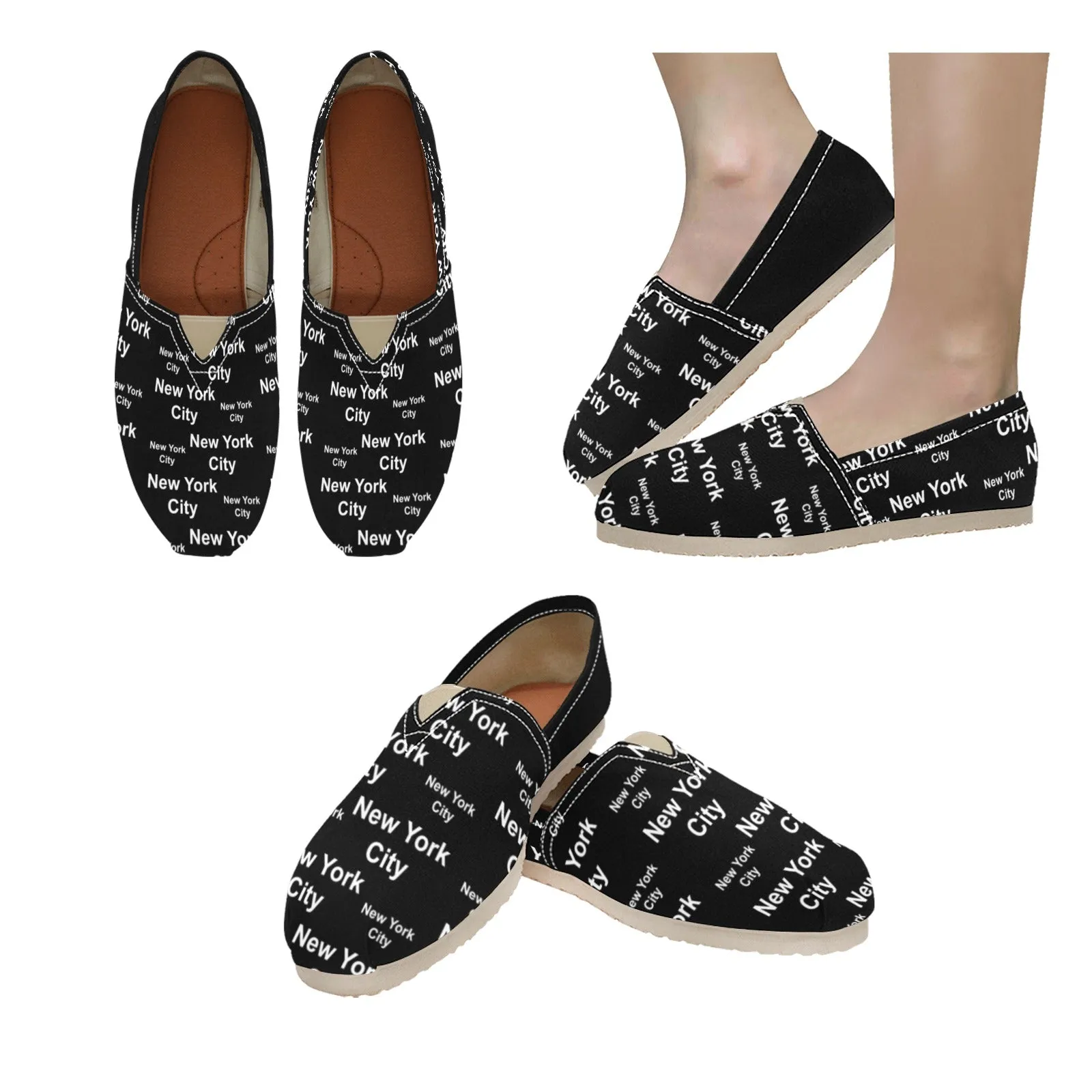 New York City Black Canvas Slip On Shoes