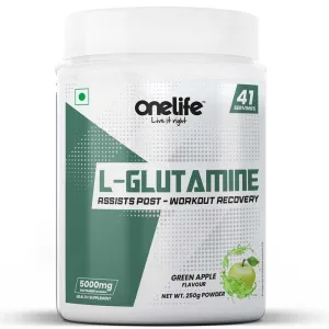 Onelife L-Glutamine Powder 5000mg Post Workout Supplement Helps to Gain Muscle, Healthy Immune, Repair Muscles and Aids Muscle Recovery Flavour Green Apple 250gm