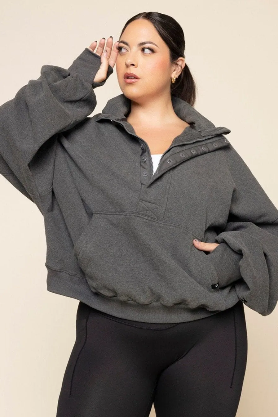 Ooey Gooey Half Zip Sweater - Charcoal Heather