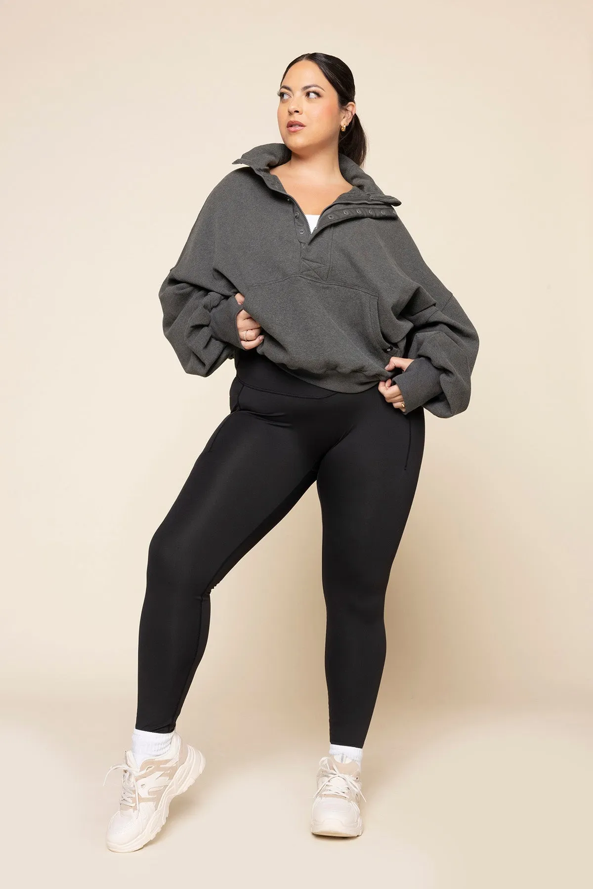 Ooey Gooey Half Zip Sweater - Charcoal Heather