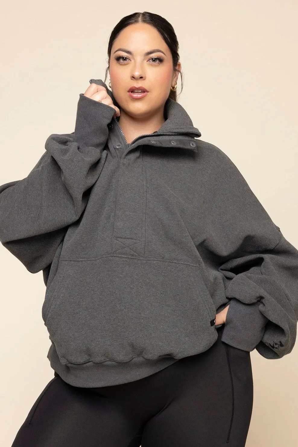 Ooey Gooey Half Zip Sweater - Charcoal Heather