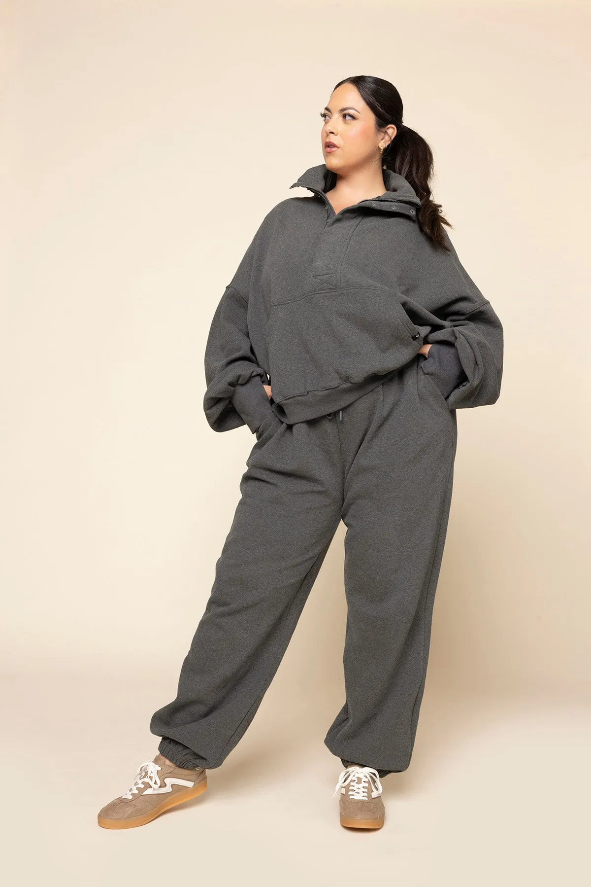 Ooey Gooey Half Zip Sweater - Charcoal Heather