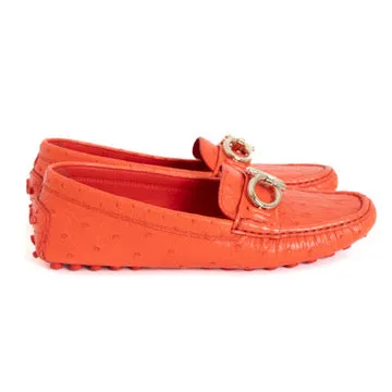 Orange Ostrich Driving Shoes