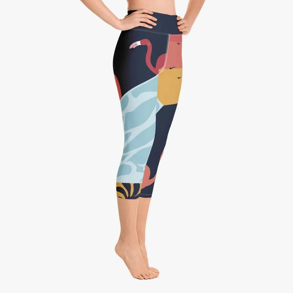 Patterned Capris "Flamingo" Blue/Yellow