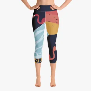 Patterned Capris "Flamingo" Blue/Yellow