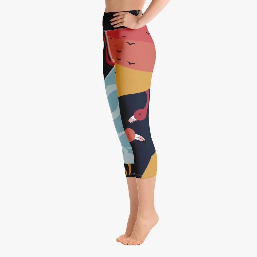 Patterned Capris "Flamingo" Blue/Yellow