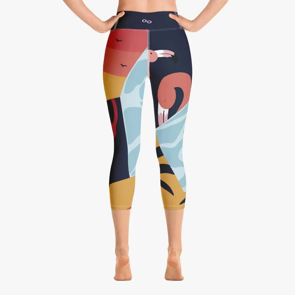 Patterned Capris "Flamingo" Blue/Yellow