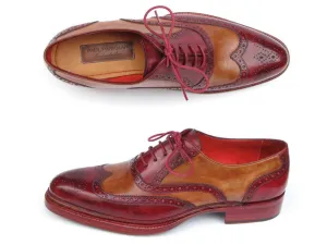 Paul Parkman Triple Leather Sole Wingtip Brogues Bordeaux & Camel