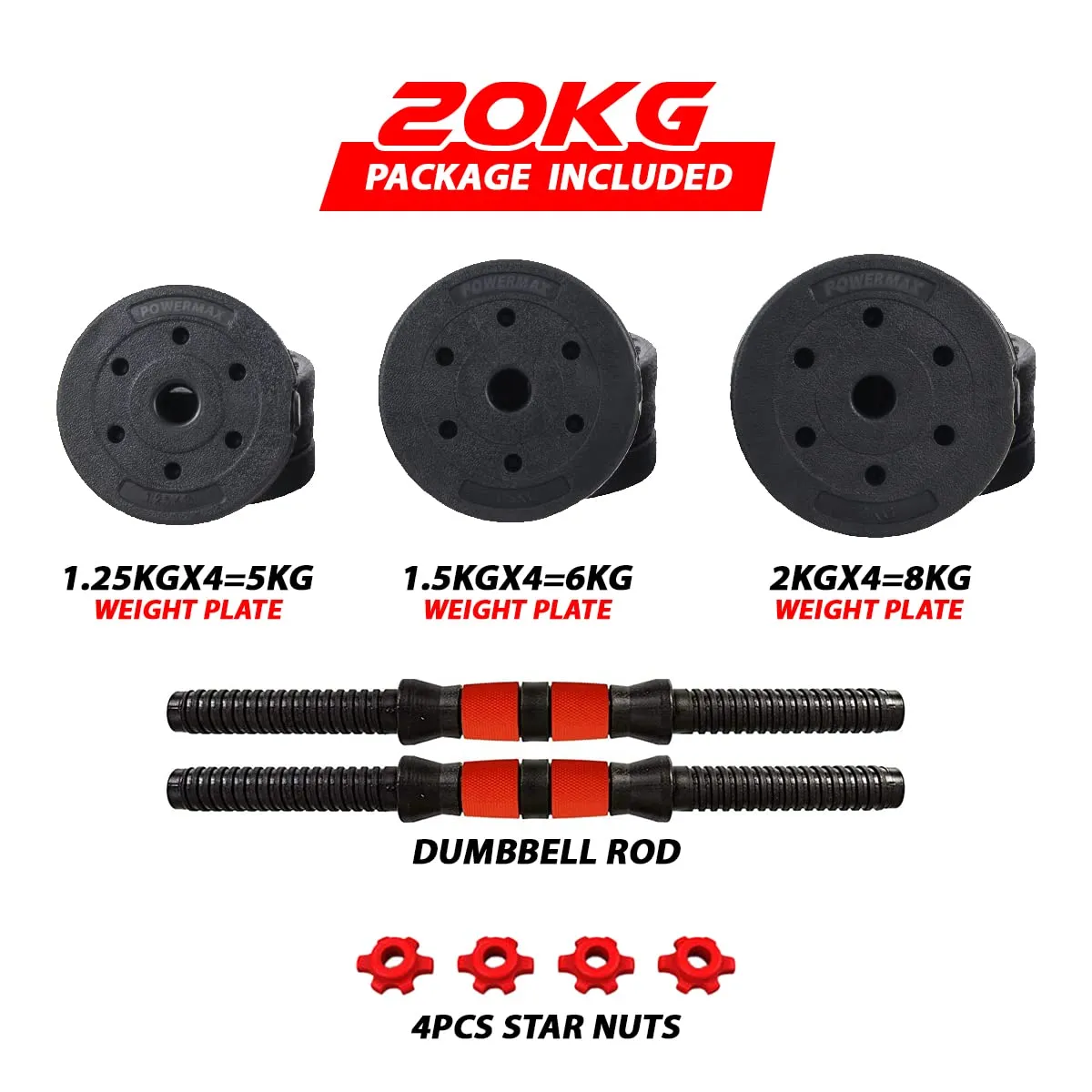 PDS-20P  Adjustable PVC Cement Dumbbells with Non-Slip Handle and Adjustable Weight Plates Set - Black