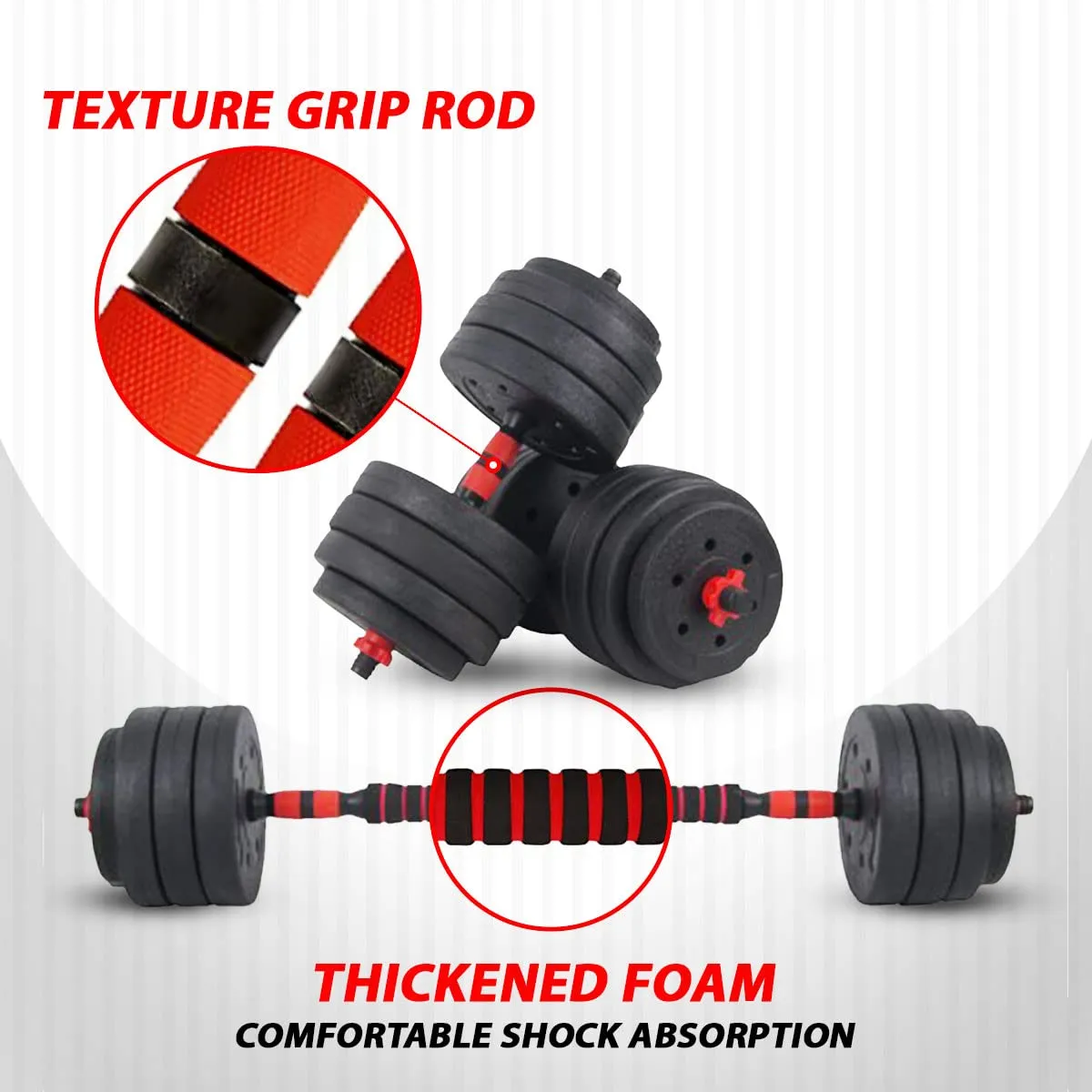 PDS-20P  Adjustable PVC Cement Dumbbells with Non-Slip Handle and Adjustable Weight Plates Set - Black