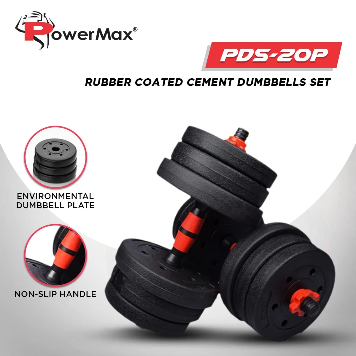 PDS-20P  Adjustable PVC Cement Dumbbells with Non-Slip Handle and Adjustable Weight Plates Set - Black