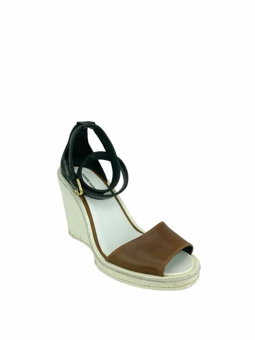 Pierre Hardy Women's Leather Wedge Sandals Black Brown Size 37 (US 7)