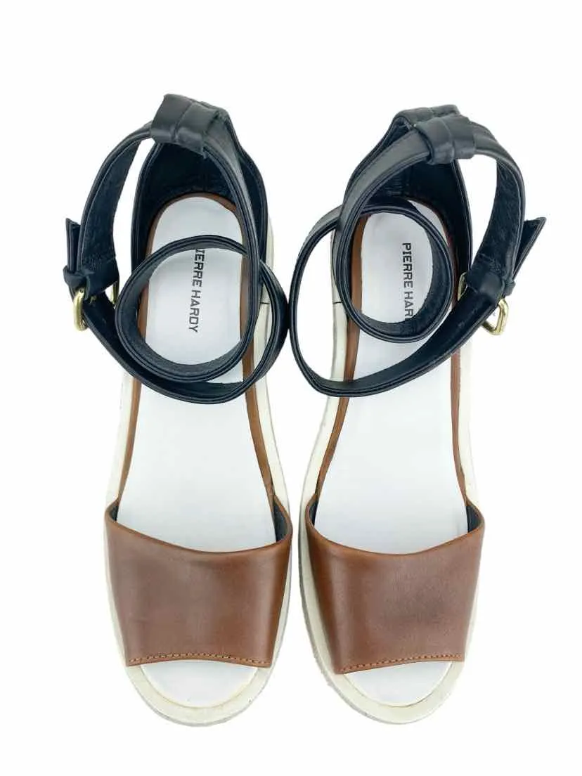 Pierre Hardy Women's Leather Wedge Sandals Black Brown Size 37 (US 7)