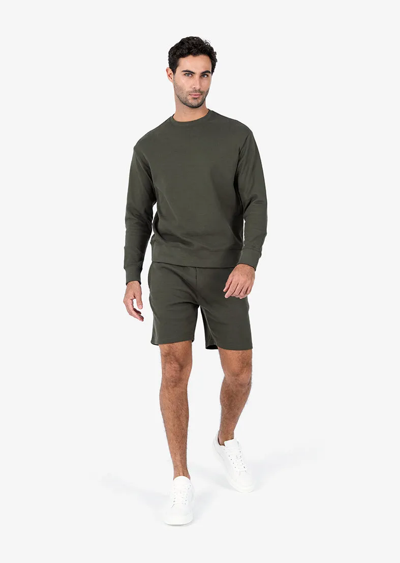 Premium Textured Crew Neck & Short Set Army Green