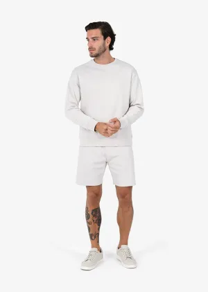 Premium Textured Crew Neck & Short Set Stone