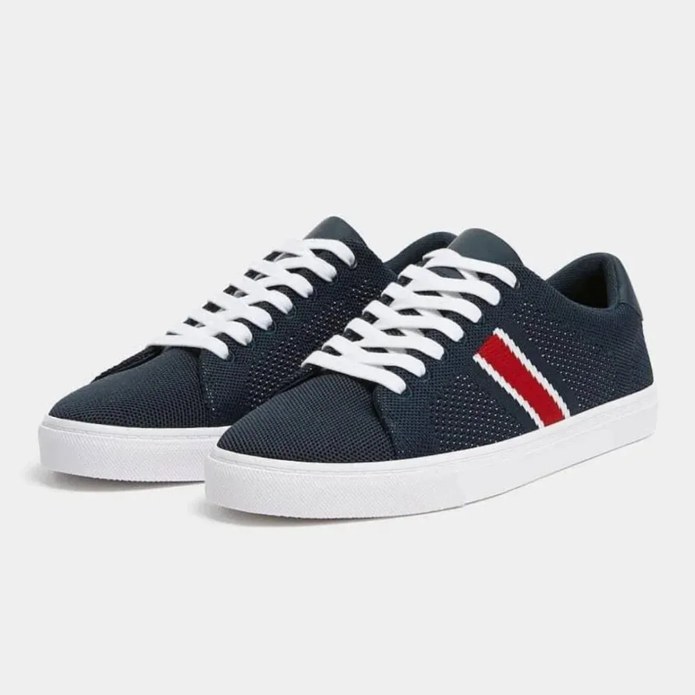 Pull & Bear W Knit Stripe Lace-up Trainers - NVY