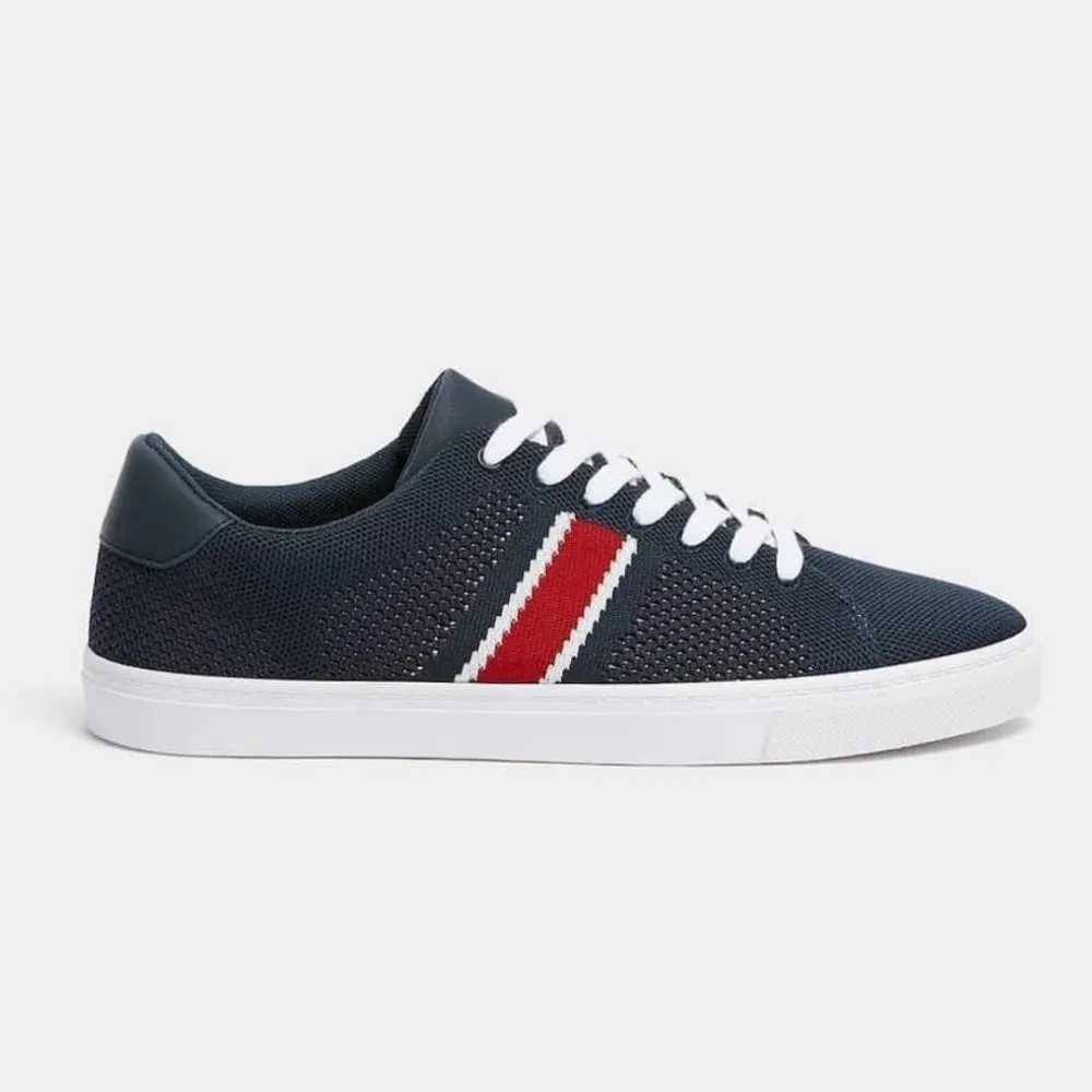 Pull & Bear W Knit Stripe Lace-up Trainers - NVY