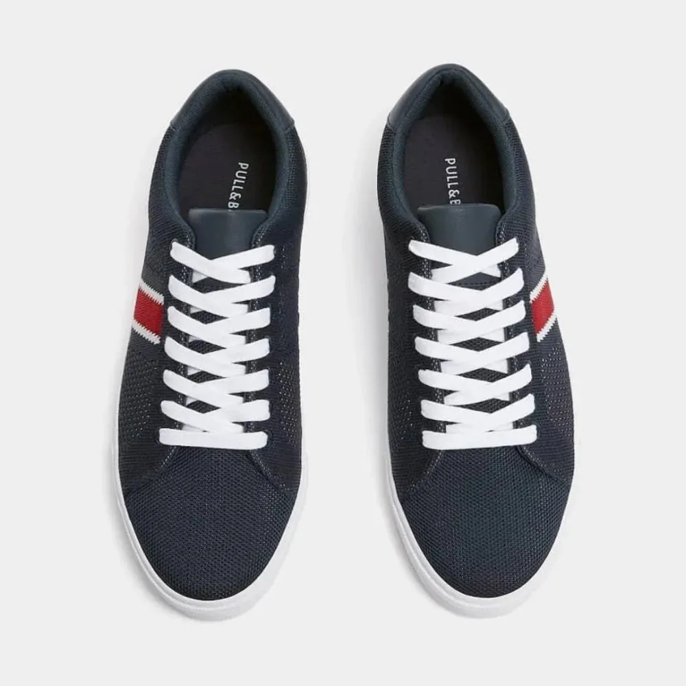 Pull & Bear W Knit Stripe Lace-up Trainers - NVY