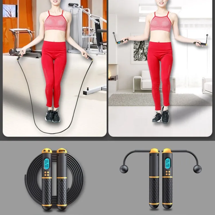 Rope / Cordless Dual-use Version Student Exam Exercise Fitness Smart Counting Skipping Rope with Load Weight(Black Yellow)