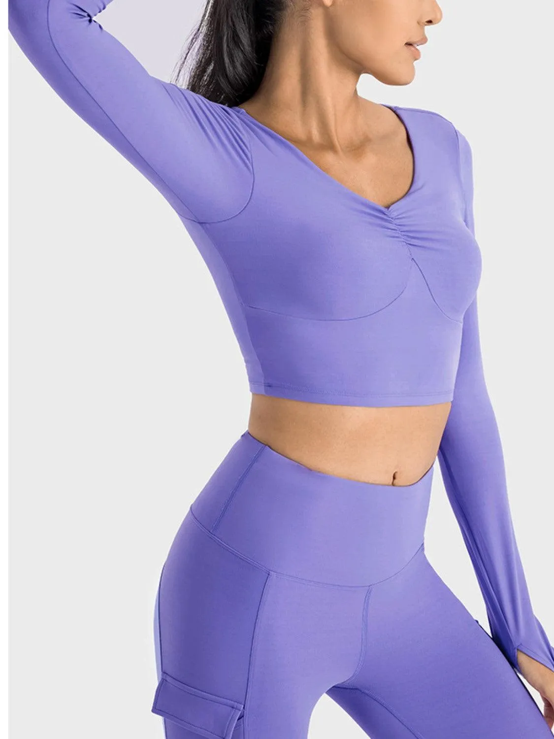 Ruched Cropped Long Sleeve Sports Top