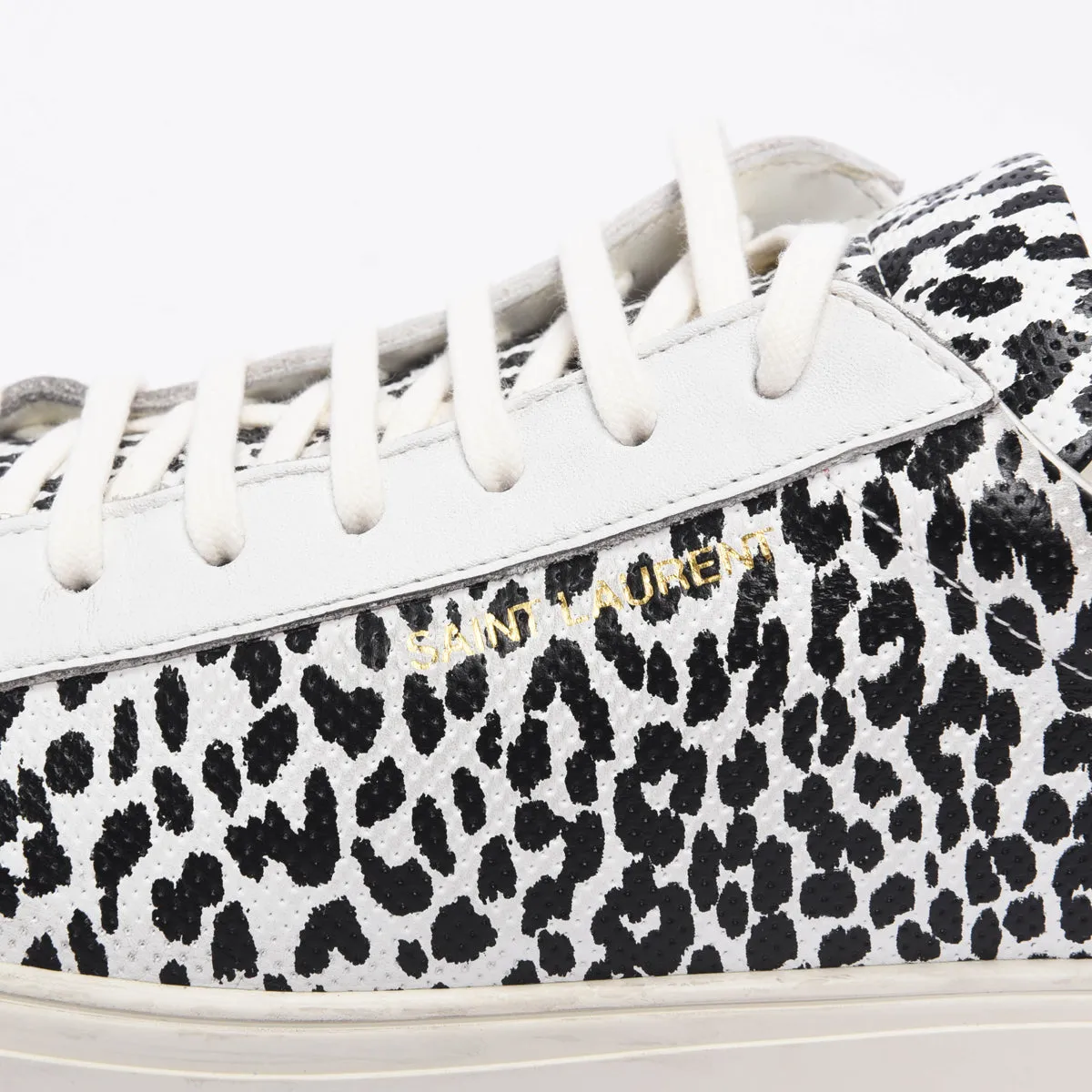 Saint Laurent White Leopard Perforated Leather SL10 Sneakers 47