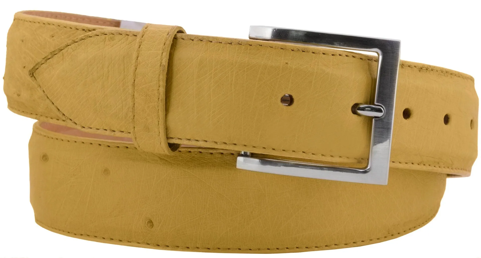 Sand Western Cowboy Belt Real Ostrich Skin Leather - Silver Buckle