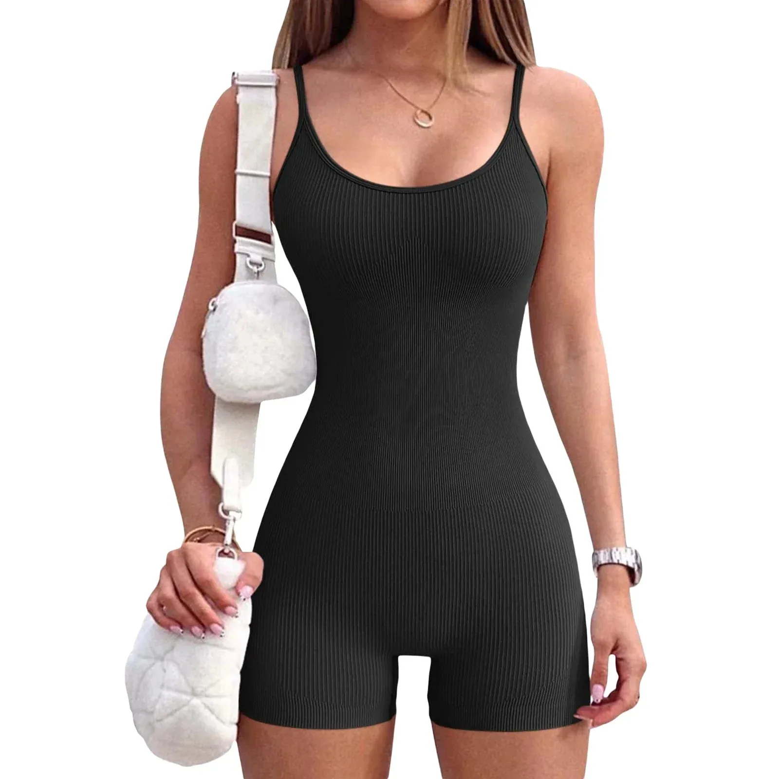 Seamless Sleeveless Short Sexy Workout Spaghetti Strap Sporty Ribbed Romper