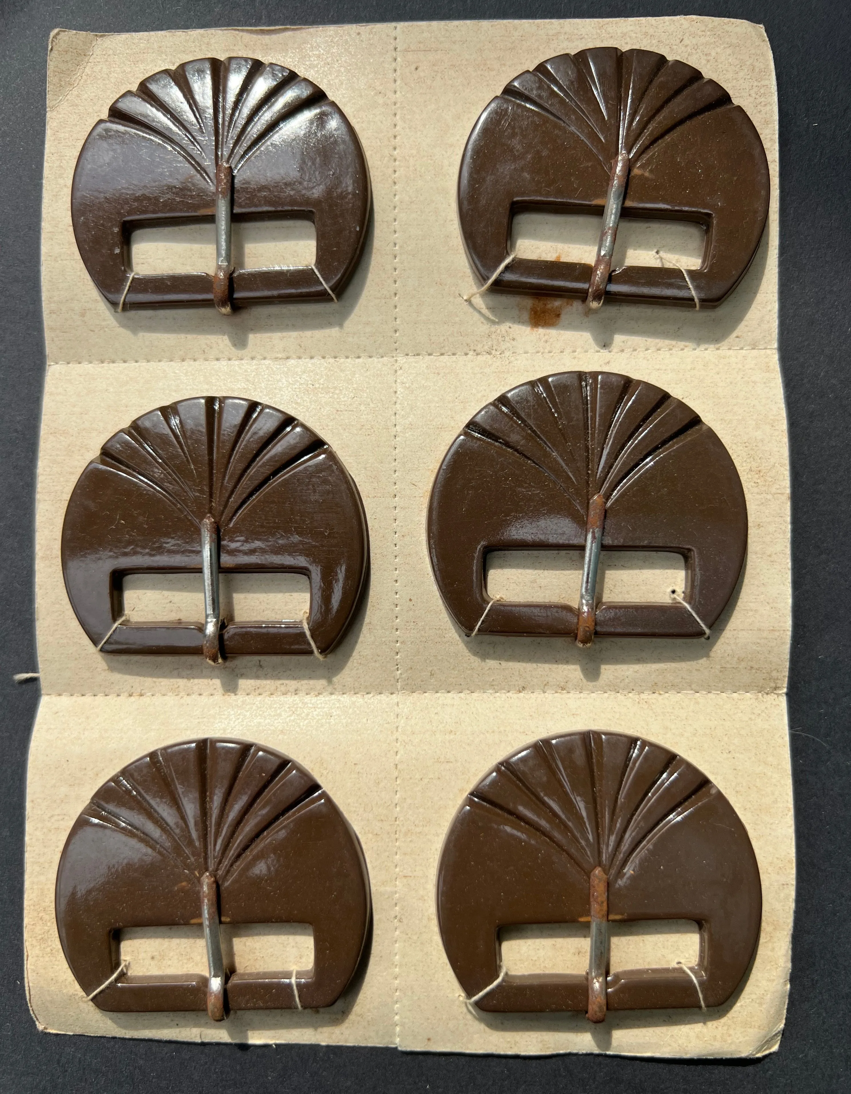 Sheet of 6 1940s Buckles with Rusty Prongs