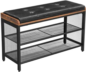 Shoe Bench with Mesh Shelf and Faux Leather Vintage Brown Black 80 x 30 x 48 cm