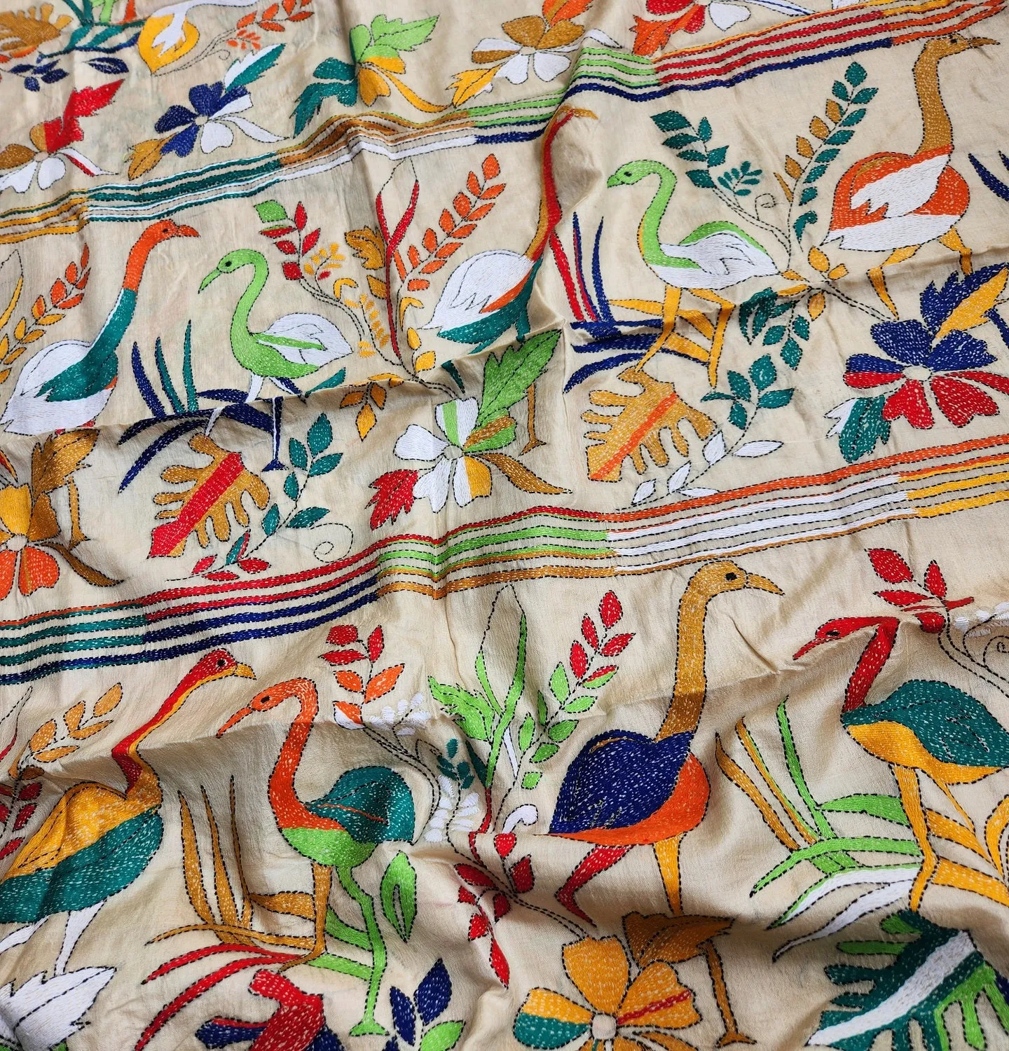 STORK FAMILY KANTHA SAREE