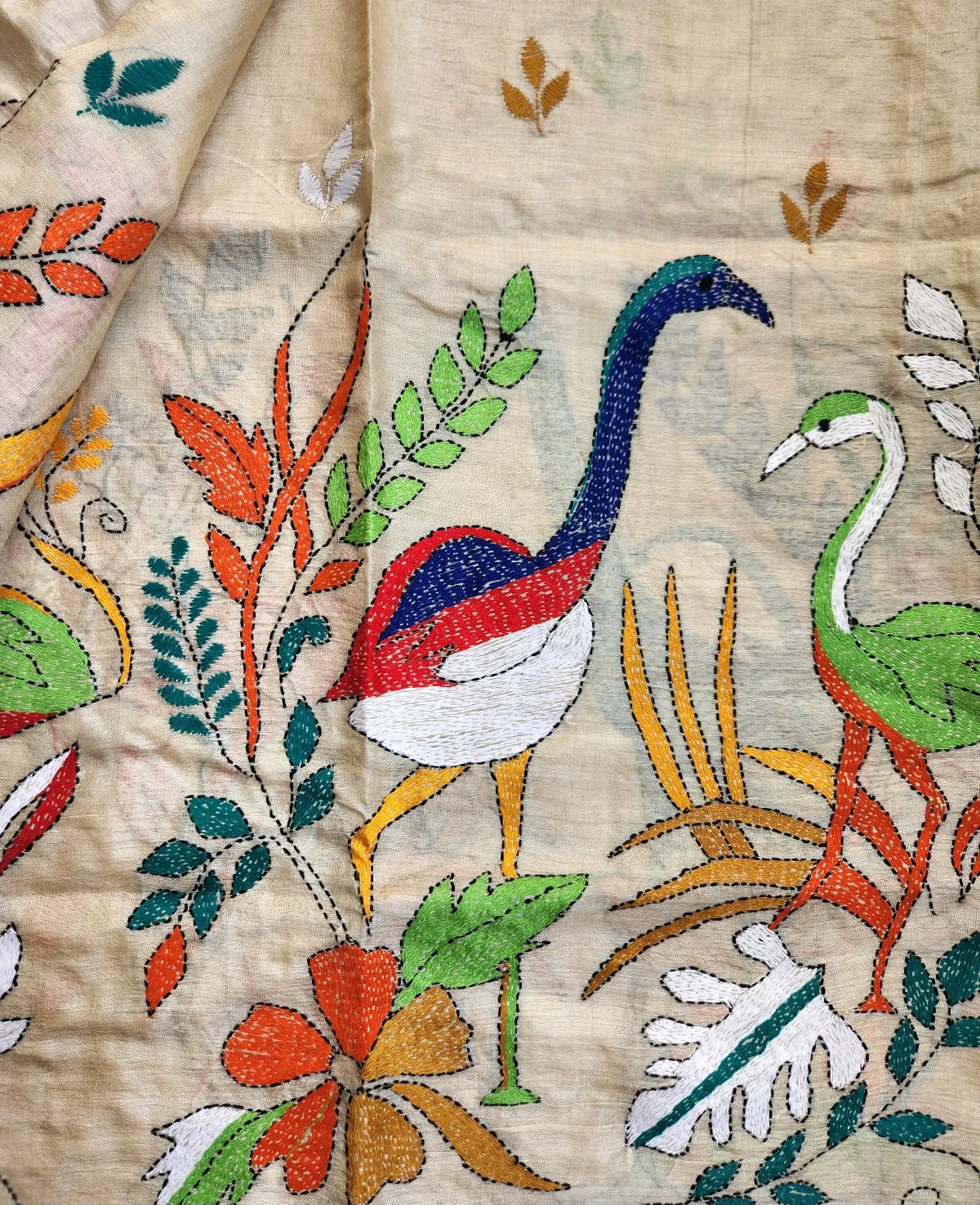 STORK FAMILY KANTHA SAREE