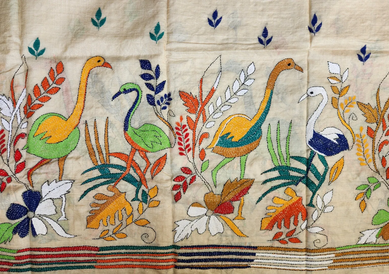 STORK FAMILY KANTHA SAREE