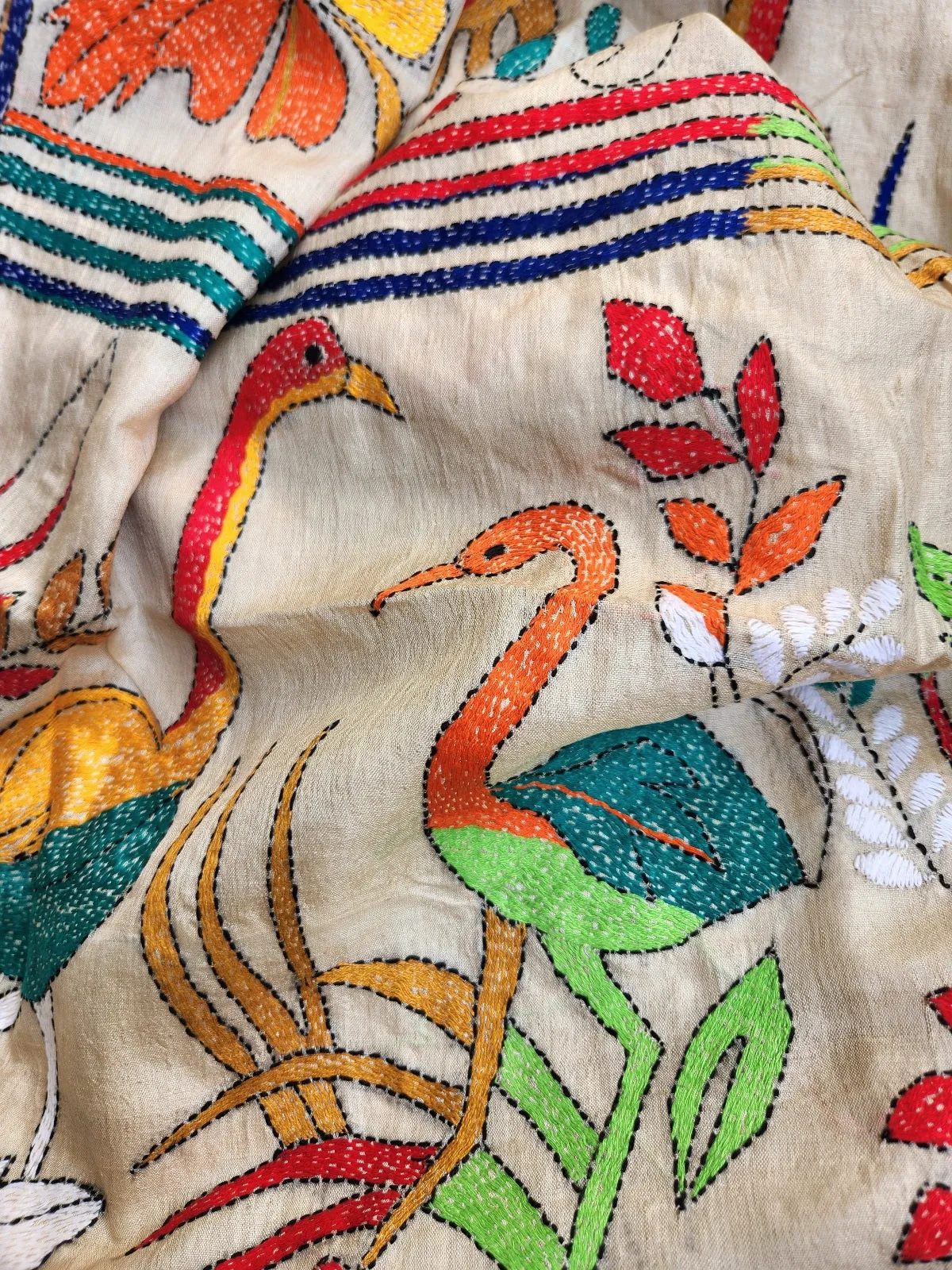 STORK FAMILY KANTHA SAREE