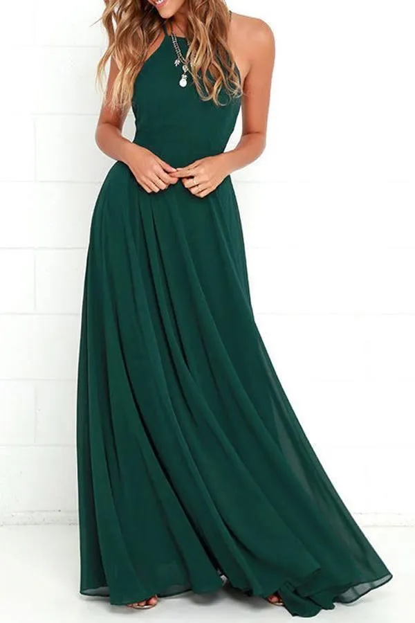 Straps Dark Green Long Bridesmaid Dress with Criss Cross Back  BD076