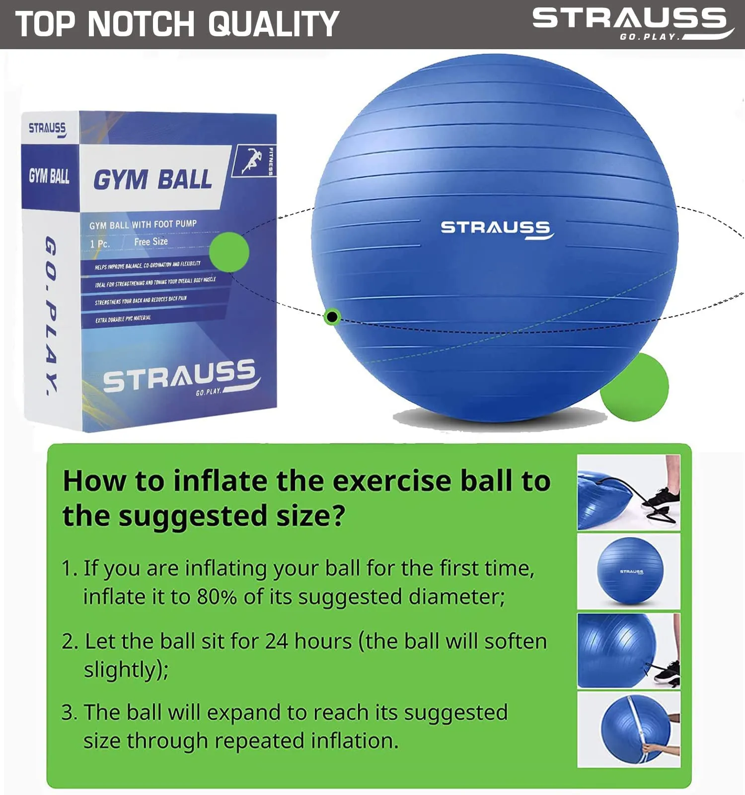 STRAUSS Anti Burst Gym Ball|Exercise Ball|Yoga Ball|Workout Ball, 75Cm (Blue), Pack of 2