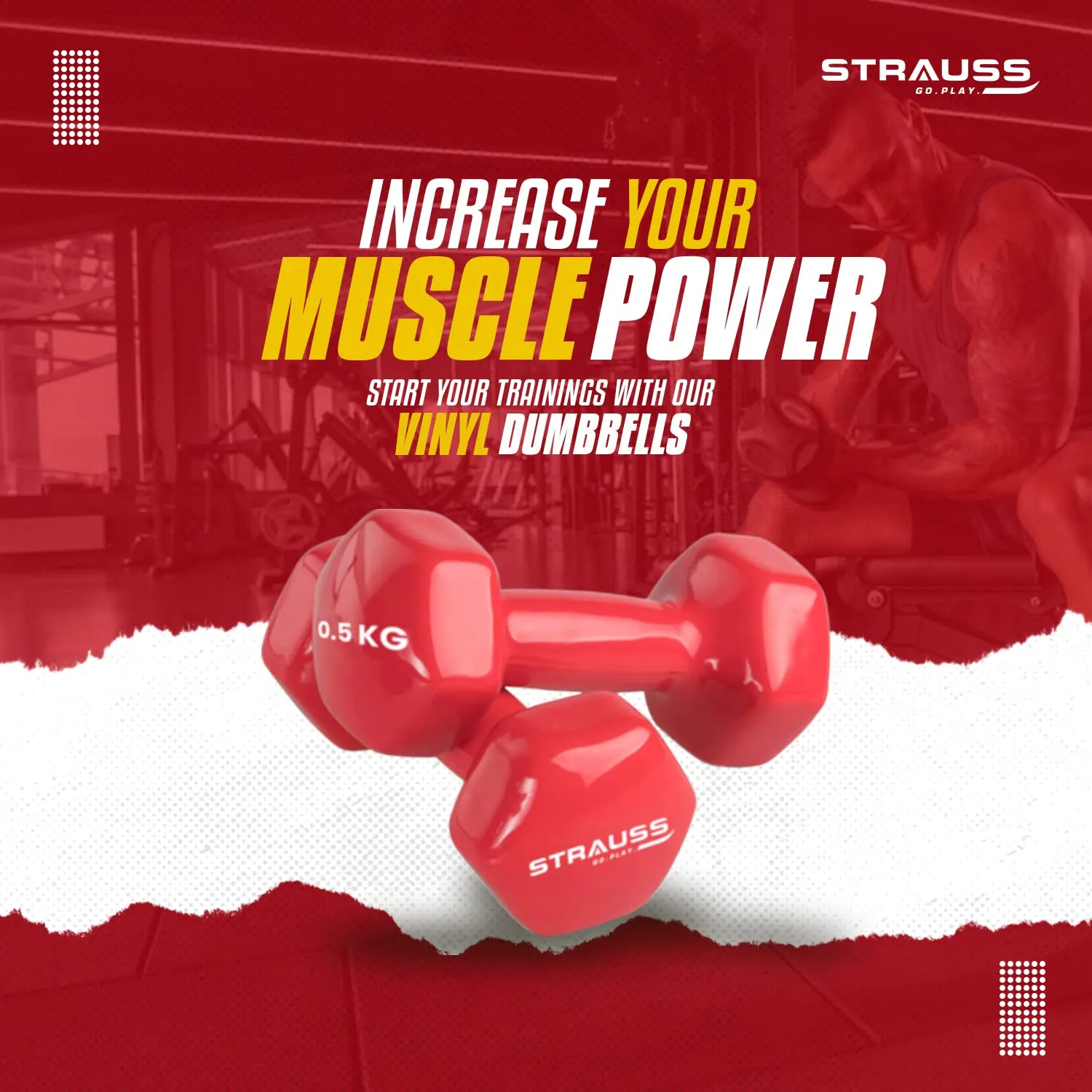 Strauss Premium Vinyl Dumbbells Weight for Men & Women | 2.5 Kg (Each) | 5 Kg (Pair) | Ideal for Home Workout, Yoga, Pilates, Gym Exercises | Non-Slip, Easy to Hold, Scratch Resistant (Red)