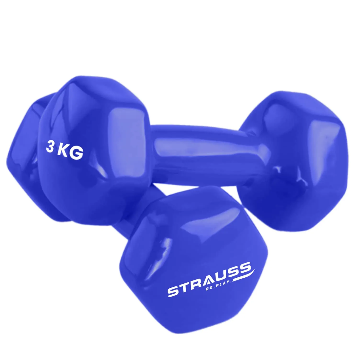 Strauss Premium Vinyl Dumbbells Weight for Men & Women | 3 Kg (Each) | 6 Kg (Pair) | Ideal for Home Workout, Yoga, Pilates, Gym Exercises | Non-Slip, Easy to Hold, Scratch Resistant (Blue)