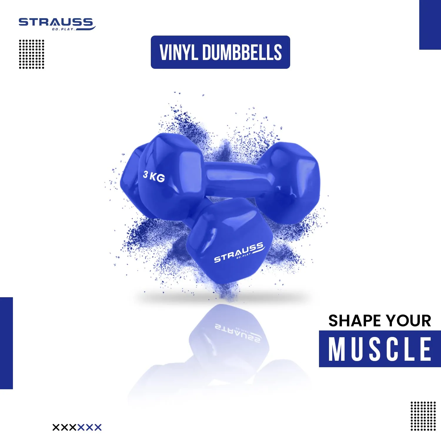 Strauss Premium Vinyl Dumbbells Weight for Men & Women | 3 Kg (Each) | 6 Kg (Pair) | Ideal for Home Workout, Yoga, Pilates, Gym Exercises | Non-Slip, Easy to Hold, Scratch Resistant (Blue)