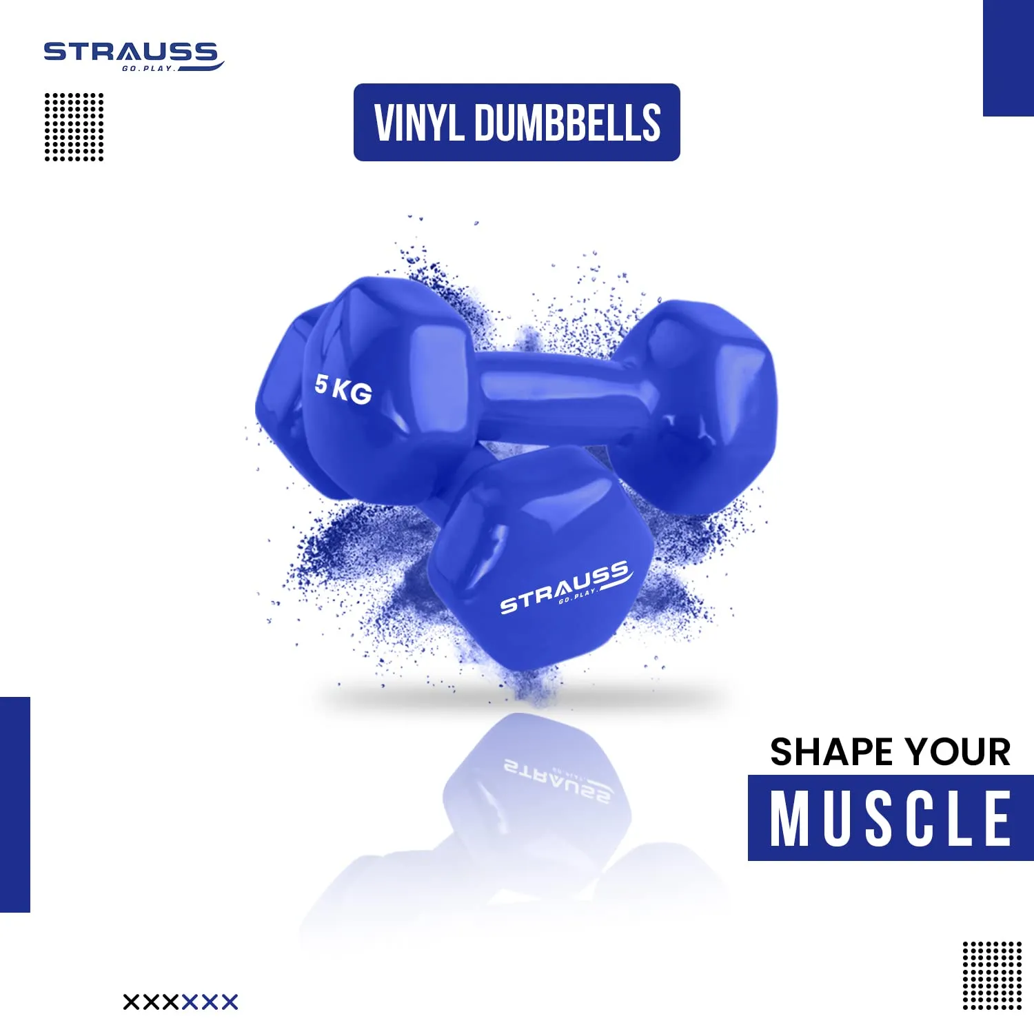 Strauss Premium Vinyl Dumbbells Weight for Men & Women | 5 Kg (Each) | 10 Kg (Pair) | Ideal for Home Workout , Yoga, Pilates, Gym Exercises | Non-Slip, Easy to Hold, Scratch Resistant (Blue)m Exercises (Blue)