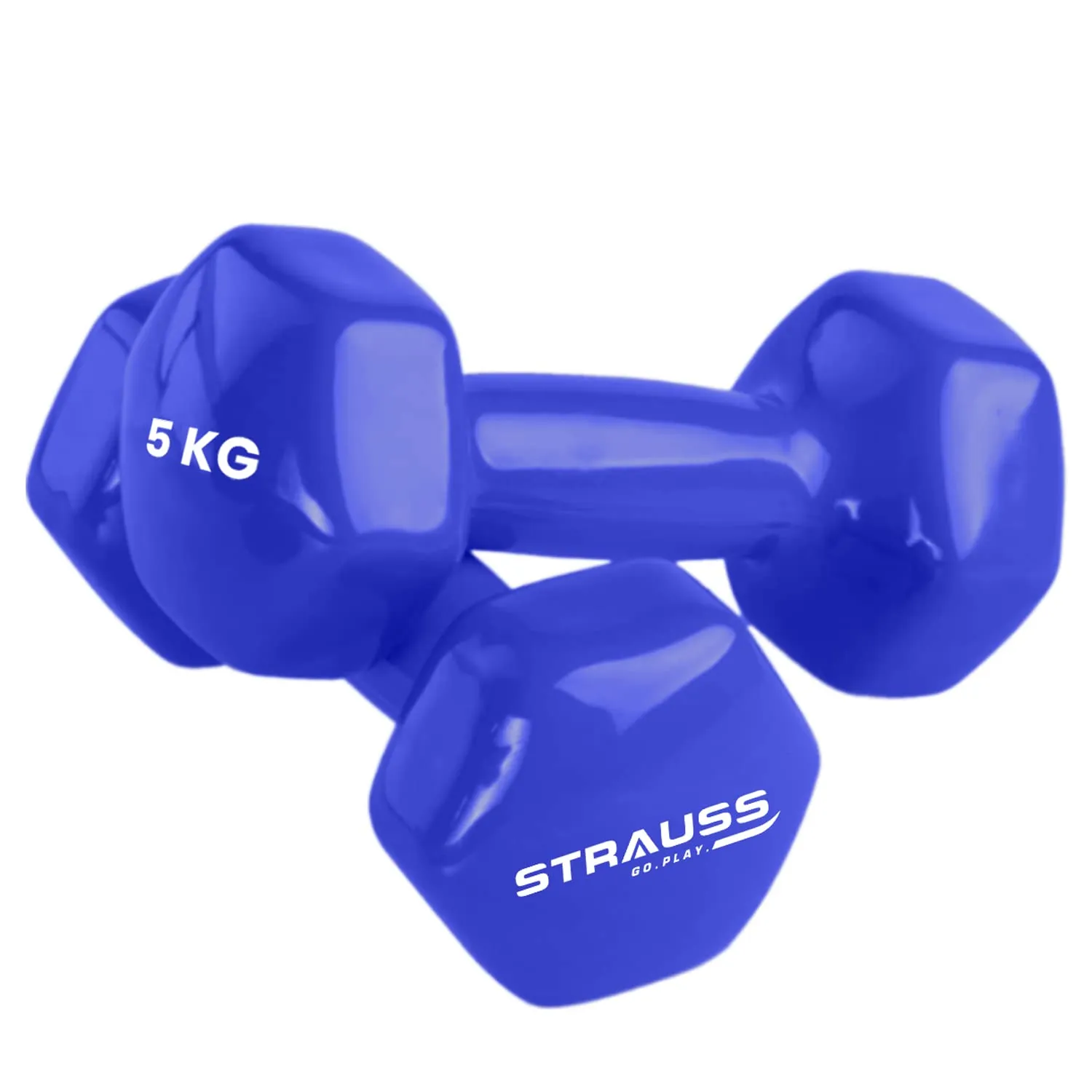 Strauss Premium Vinyl Dumbbells Weight for Men & Women | 5 Kg (Each) | 10 Kg (Pair) | Ideal for Home Workout , Yoga, Pilates, Gym Exercises | Non-Slip, Easy to Hold, Scratch Resistant (Blue)m Exercises (Blue)