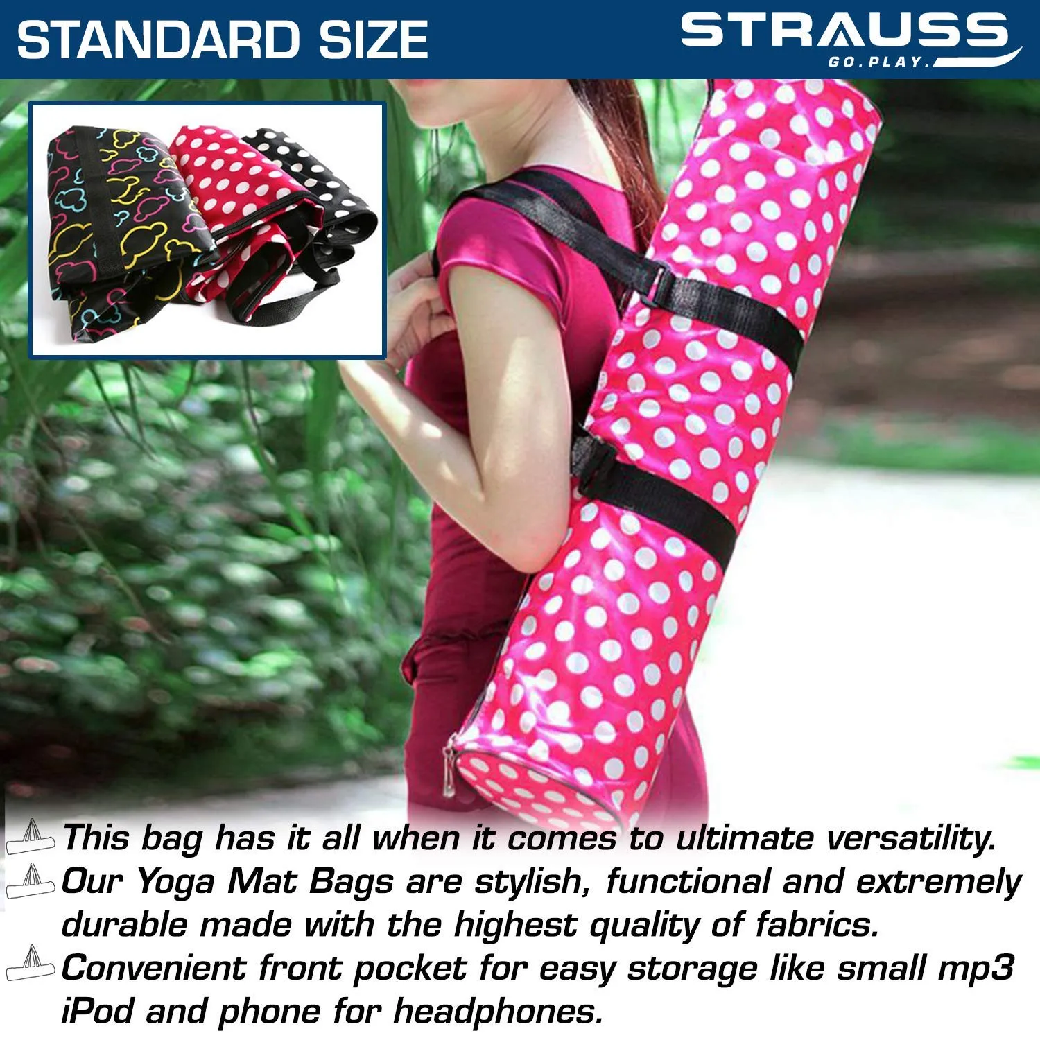 Strauss Yoga Mat 6MM (Floral Green) and Yoga Mat Strap, (Purple)