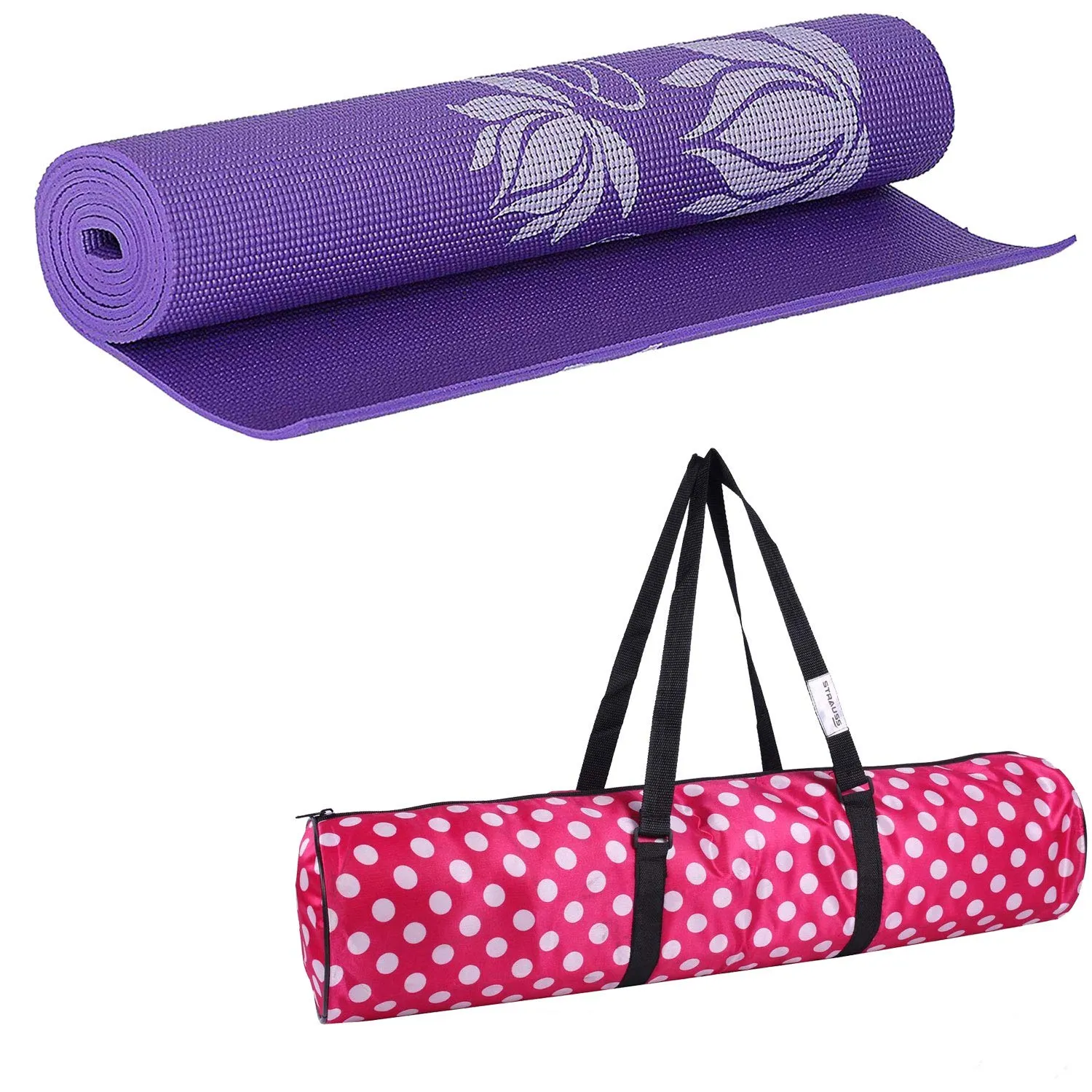 Strauss Yoga Mat 6MM (Floral Green) and Yoga Mat Strap, (Purple)