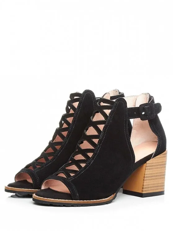 Stunning Criss-Cross Chunky Heel Peep Toe Shoes