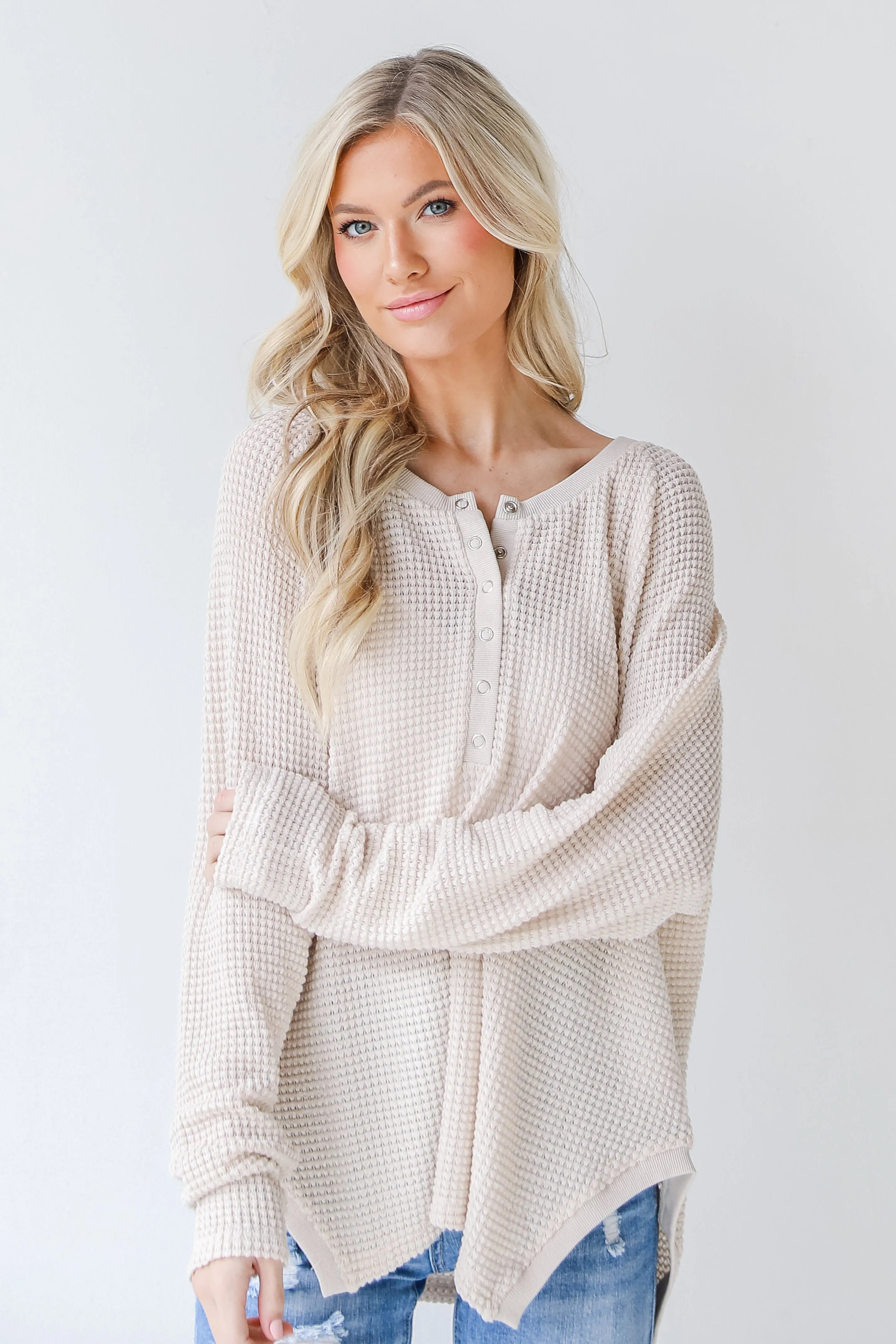 Style Starter Waffle Knit Henley Top